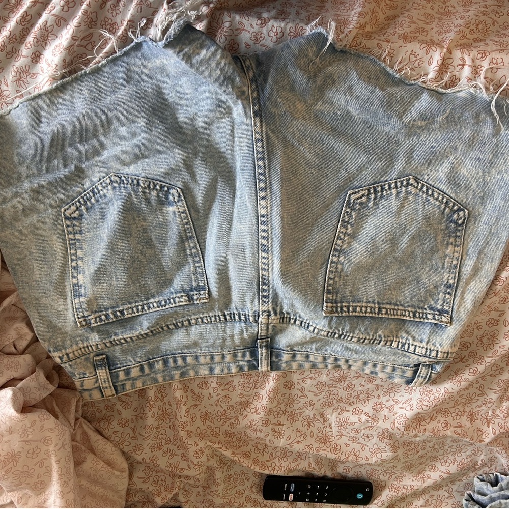 Denim Skirt with Frayed Hem